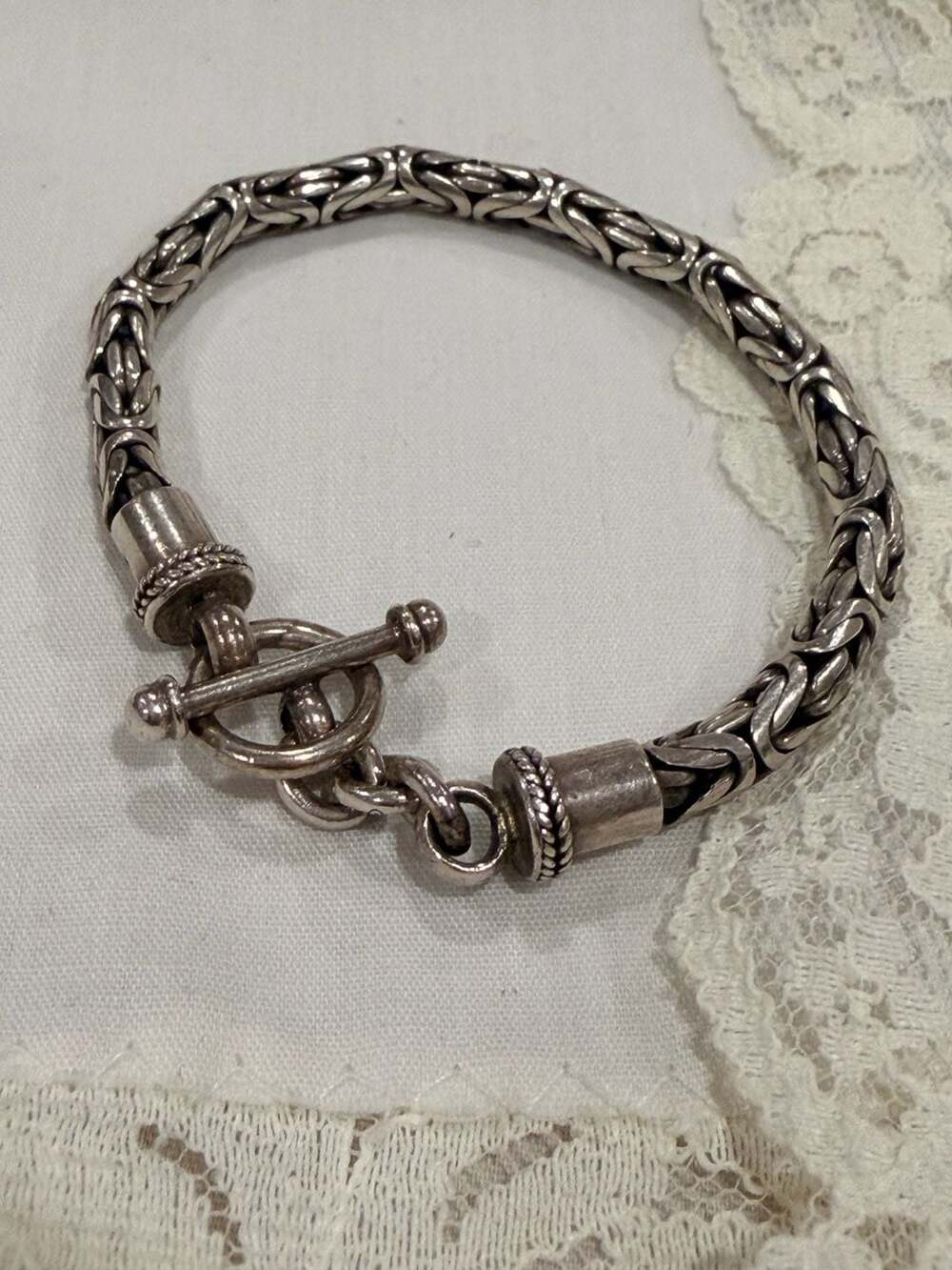 BA Suarti 925 Sterling Silver Byzantine Toggle Bracelet 7.5 inch